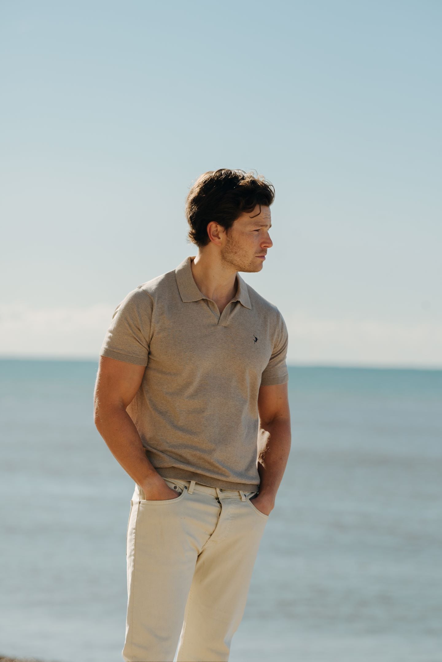 Buttonless Cotton Knit Polo Shirt - Fawn