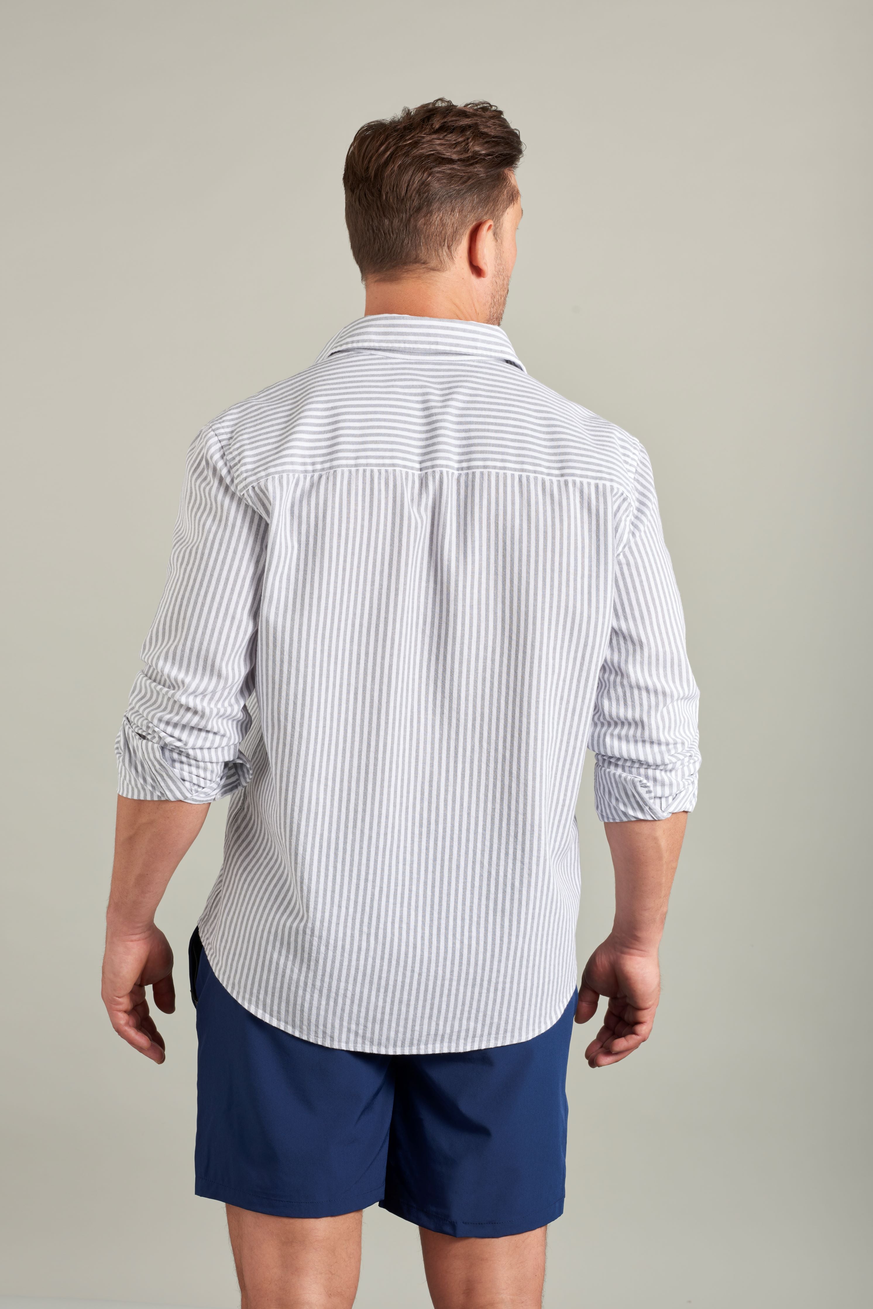 Classic Striped French Linen Shirt - Grey