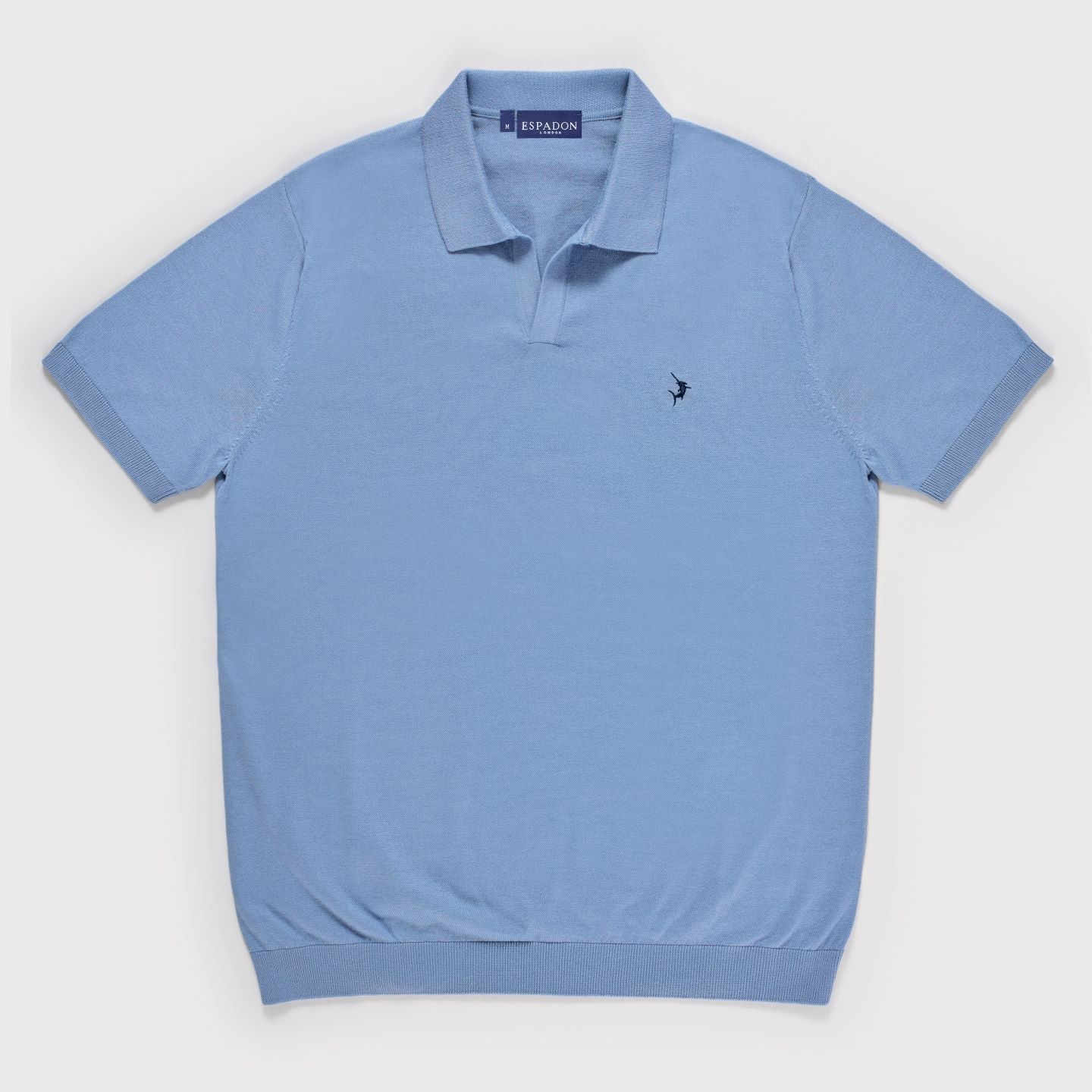 Buttonless Cotton Knit Polo Shirt - Sky Blue