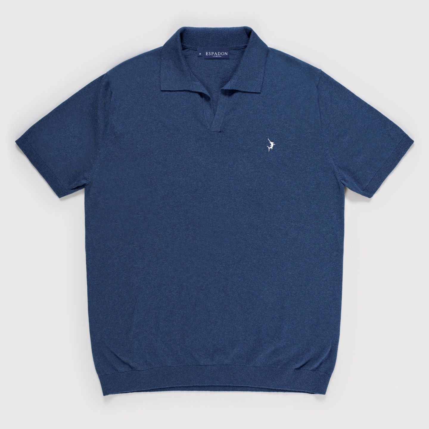 Buttonless Cotton Knit Polo Shirt - Marine Blue