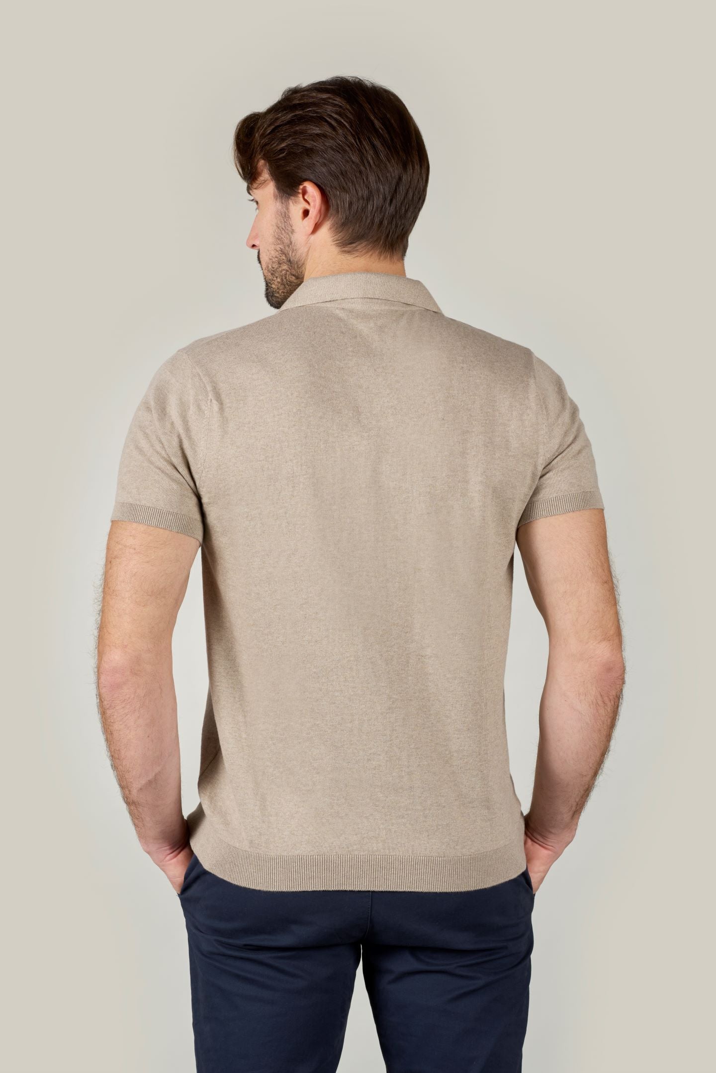 Buttonless Cotton Knit Polo Shirt - Fawn