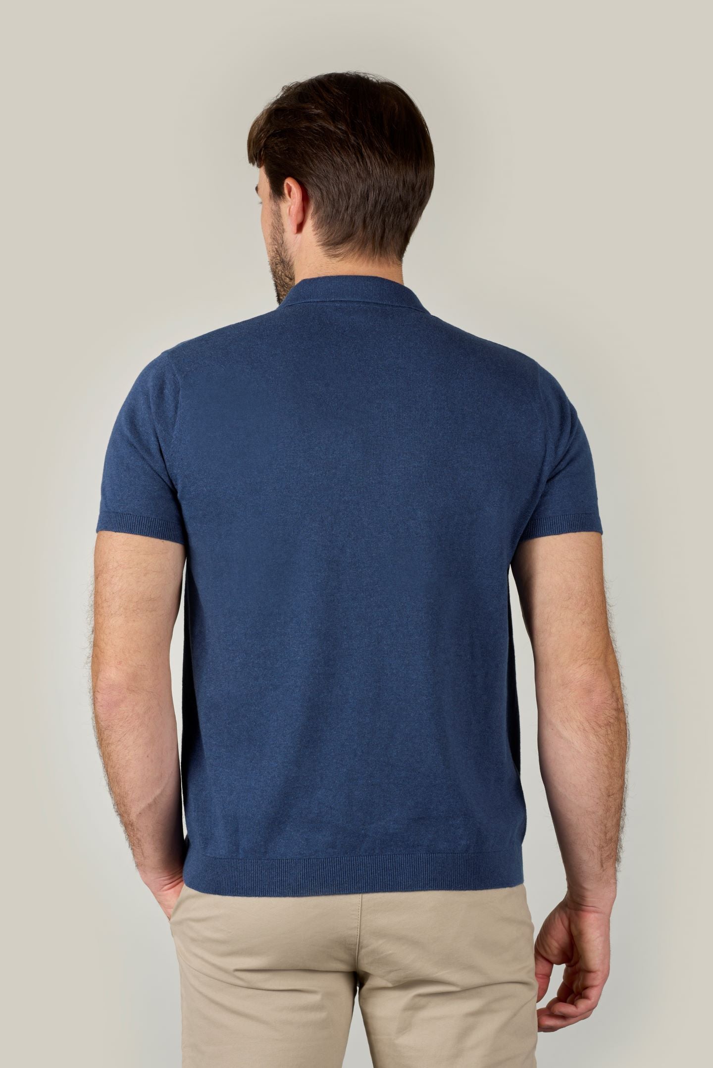 Buttonless Cotton Knit Polo Shirt - Marine Blue