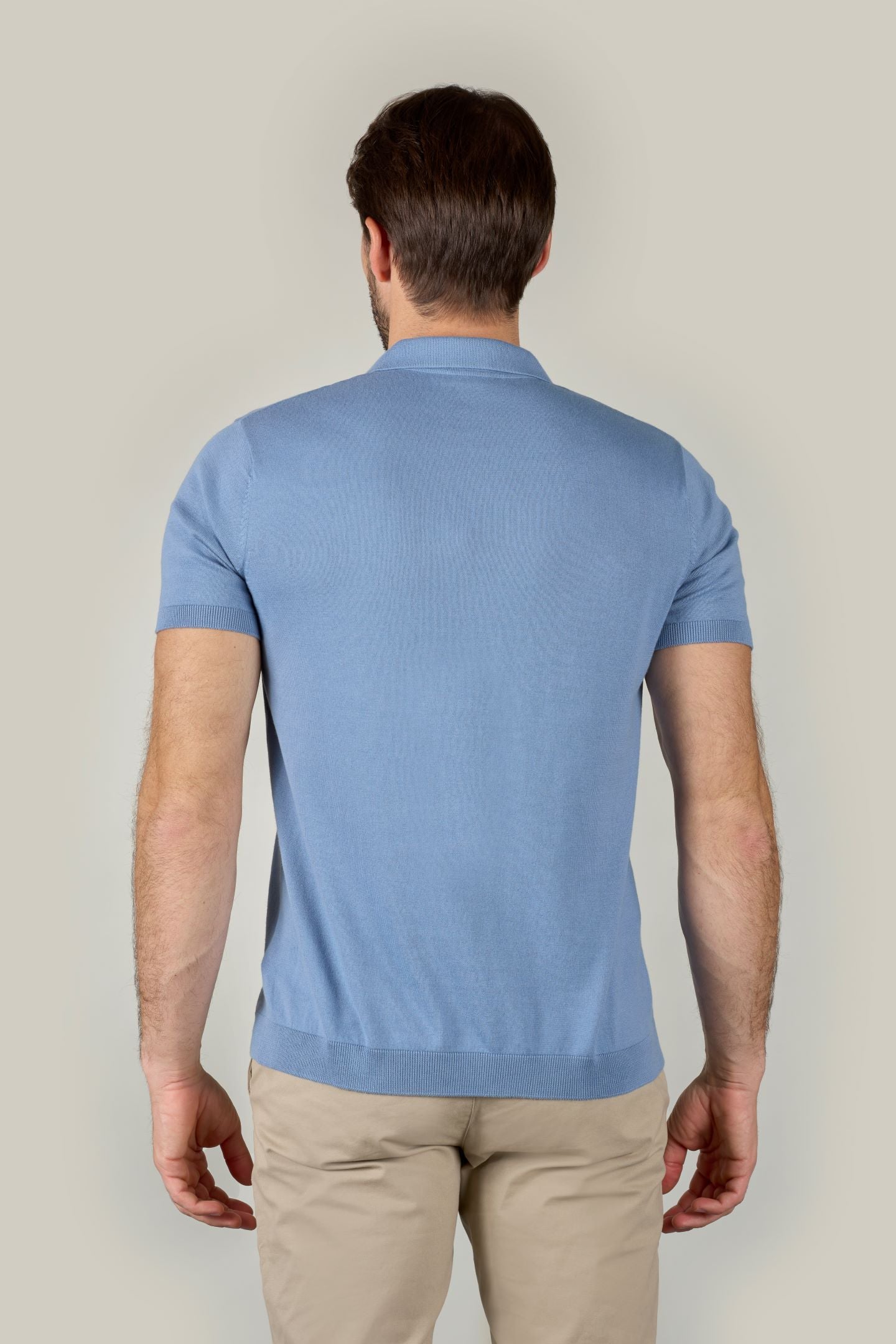 Buttonless Cotton Knit Polo Shirt - Sky Blue