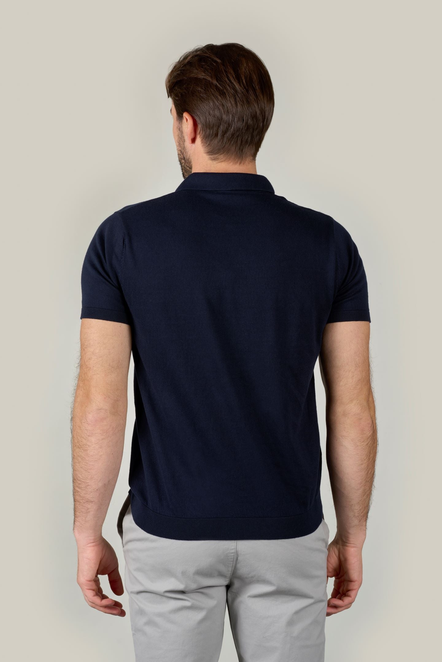 Buttonless Cotton Knit Polo Shirt - Navy Blue
