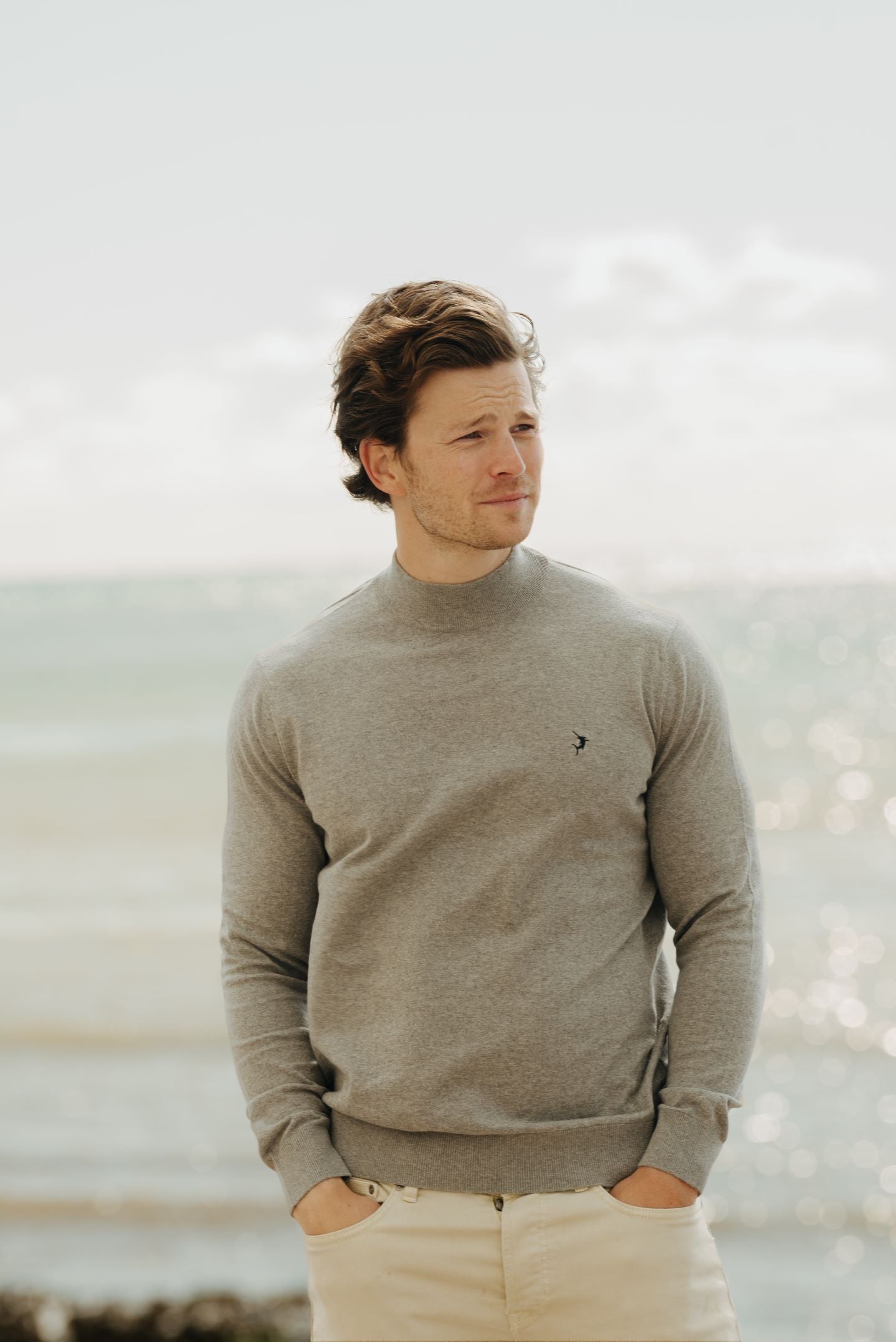 Mock Turtle Neck Jumper - Light Grey