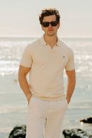 Buttonless Cotton Knit Polo Shirt - Ecru