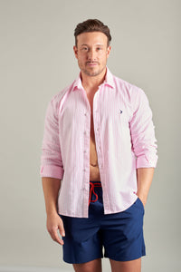 Classic Striped French Linen Shirt - Pink