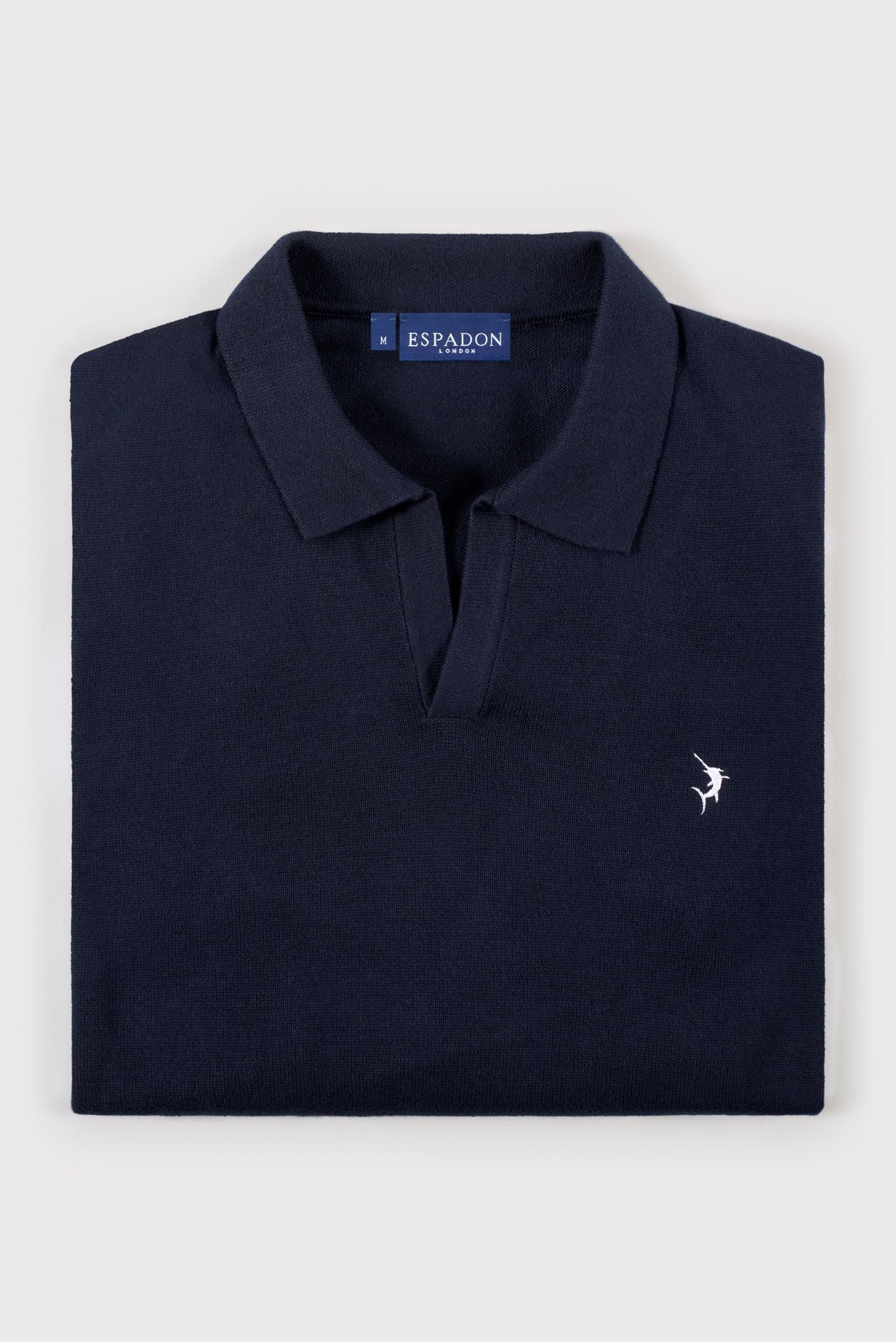 Buttonless Cotton Knit Polo Shirt - Navy Blue