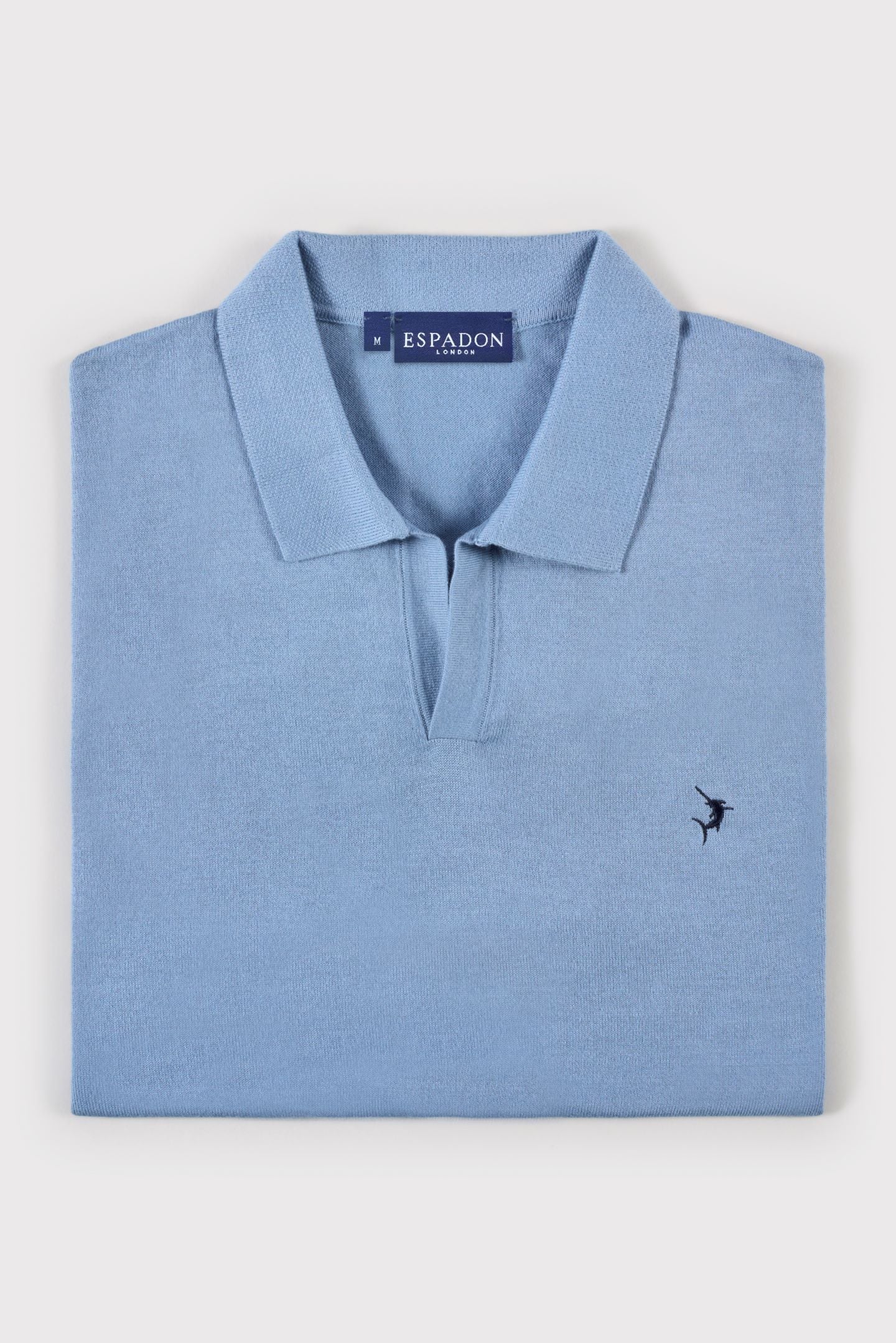 Buttonless Cotton Knit Polo Shirt - Sky Blue