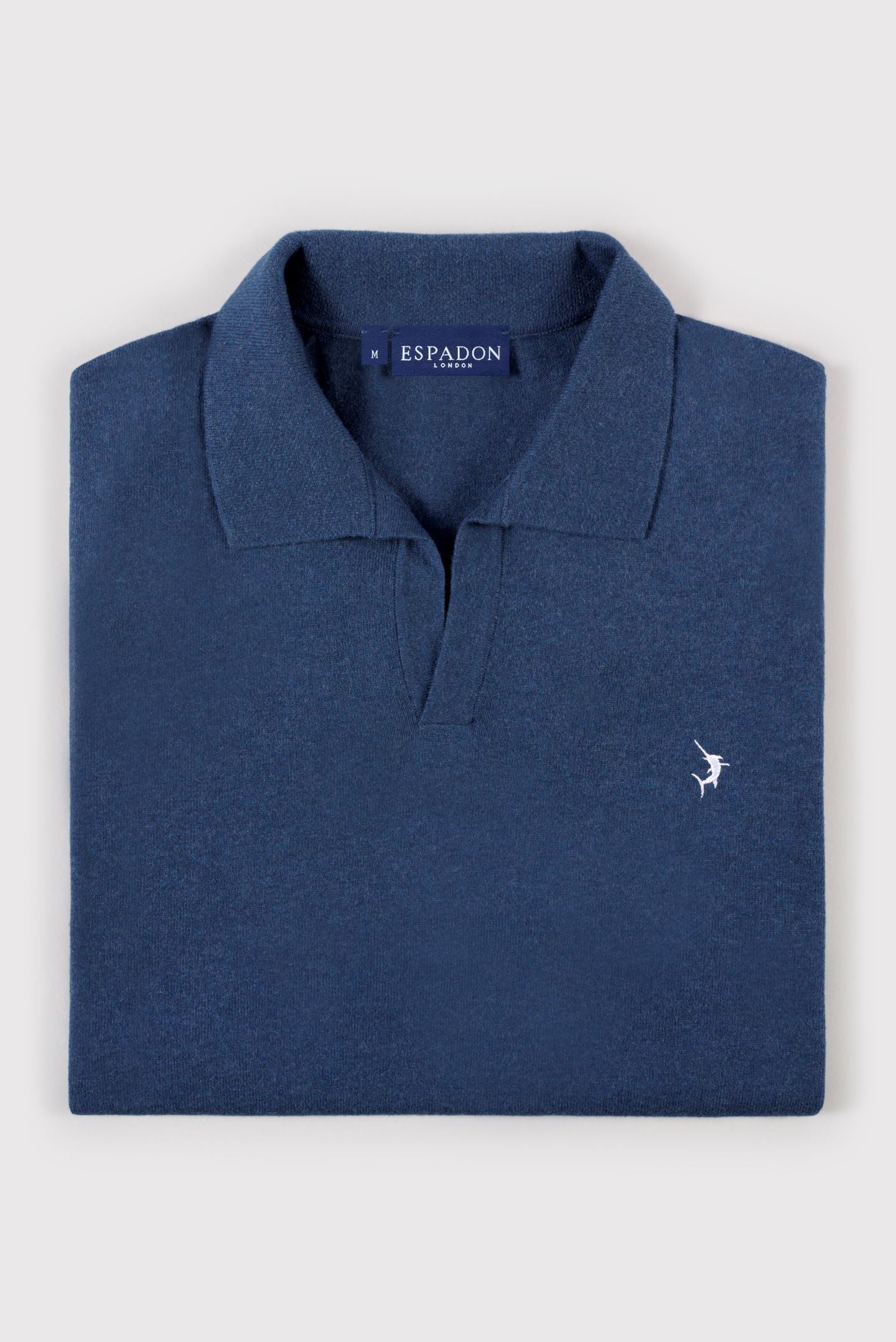 Buttonless Cotton Knit Polo Shirt - Marine Blue