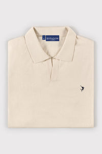 Buttonless Cotton Knit Polo Shirt - Ecru