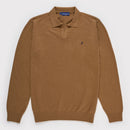 Buttonless Long Sleeve Cotton Knit Polo - Camel