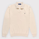 Buttonless Long Sleeve Cotton Knit Polo - Ecru