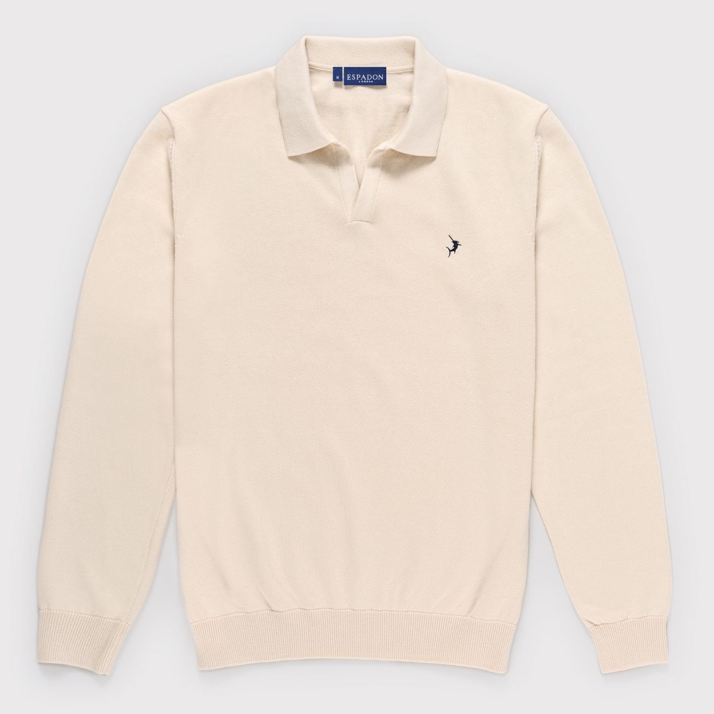 Buttonless Long Sleeve Cotton Knit Polo - Ecru