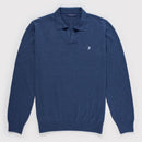 Buttonless Long Sleeve Cotton Knit Polo - Marine Blue