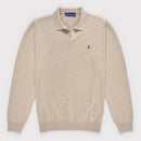 Buttonless Long Sleeve Cotton Knit Polo - Fawn