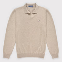 Buttonless Long Sleeve Cotton Knit Polo - Fawn