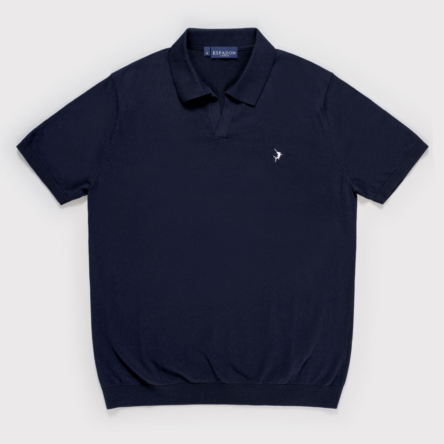 Buttonless Cotton Knit Polo Shirt - Navy Blue