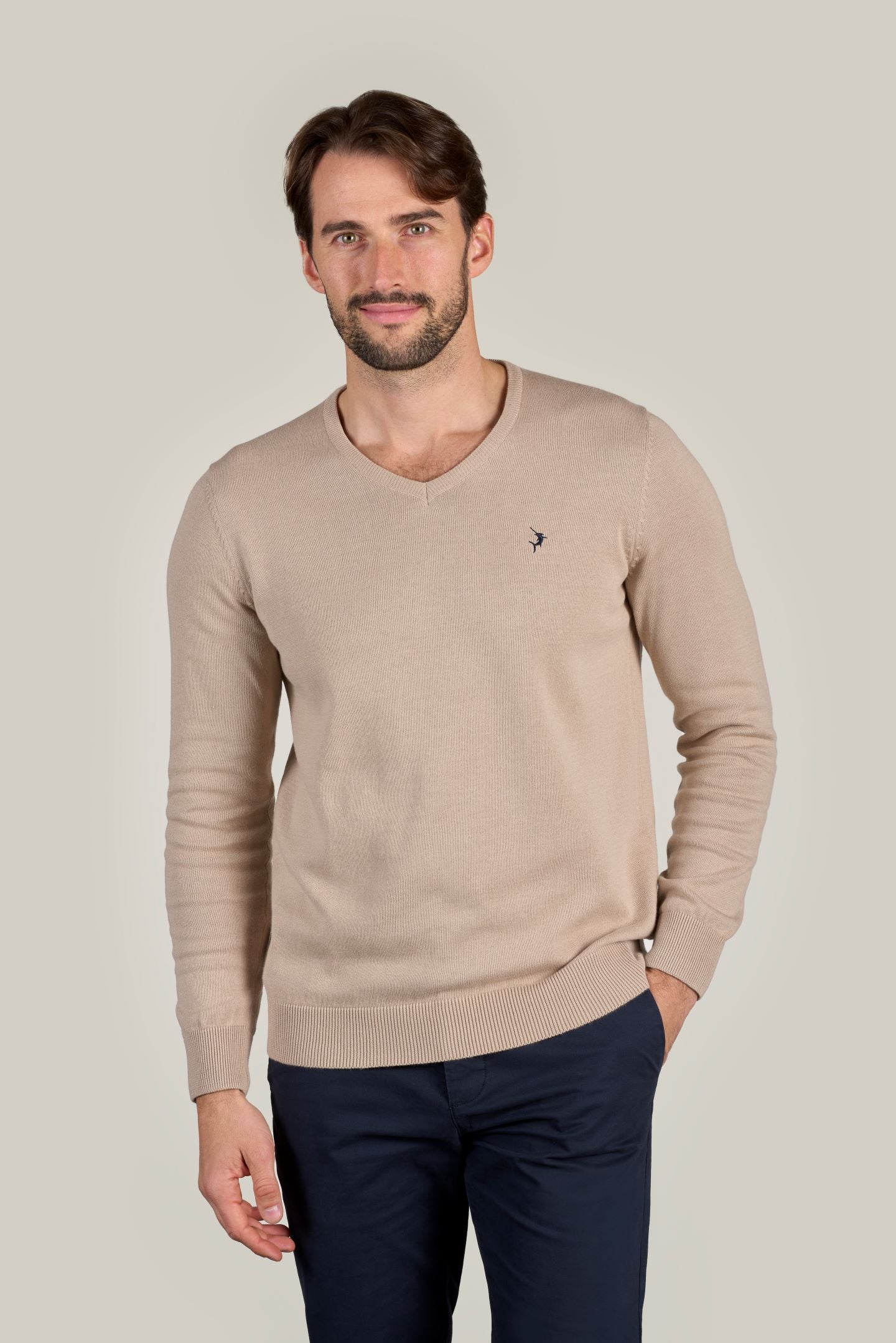 Classic V Neck Jumper - Linen