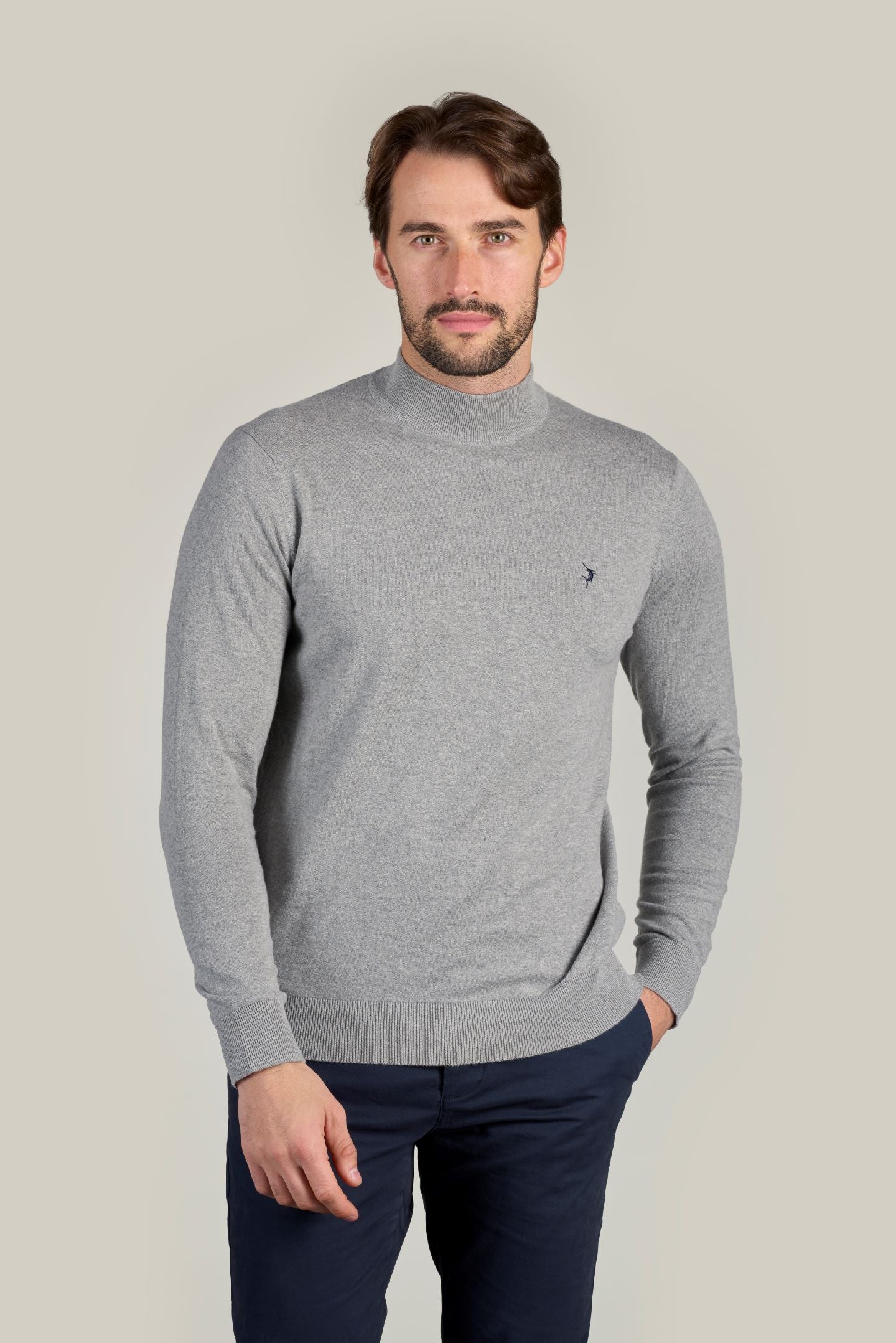 Mock Turtle Neck Jumper - Light Grey