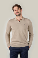 Buttonless Long Sleeve Cotton Knit Polo - Fawn