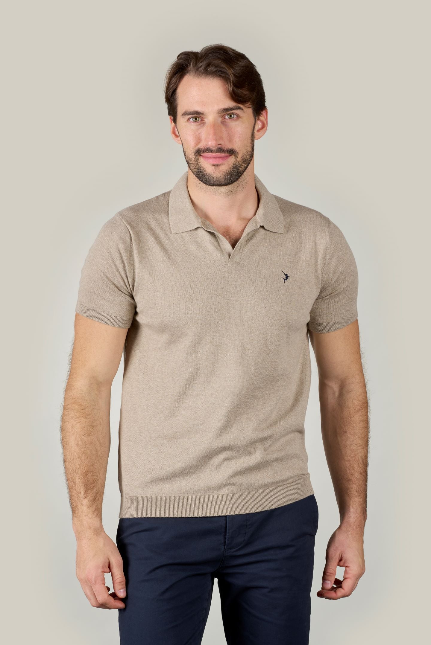 Buttonless Cotton Knit Polo Shirt - Fawn