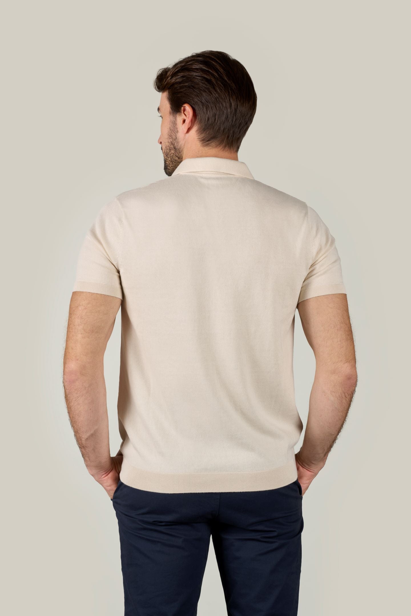 Buttonless Cotton Knit Polo Shirt - Ecru