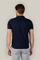 Buttonless Cotton Knit Polo Shirt - Navy Blue