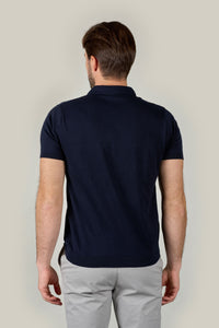 Buttonless Cotton Knit Polo Shirt - Navy Blue