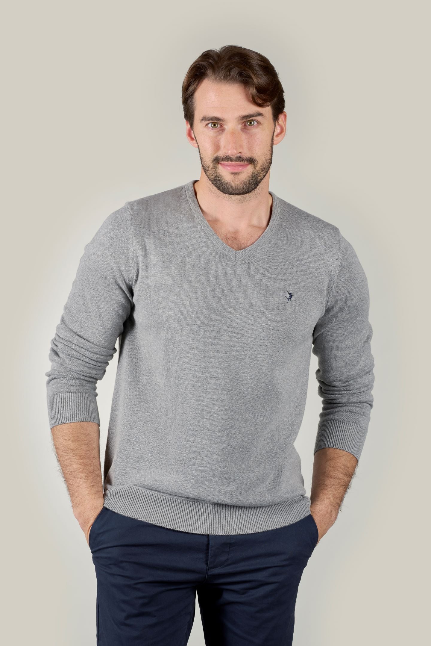 Classic V Neck Jumper - Light Grey