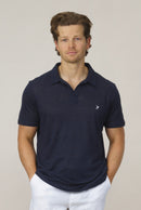 Buttonless Linen Polo - Navy