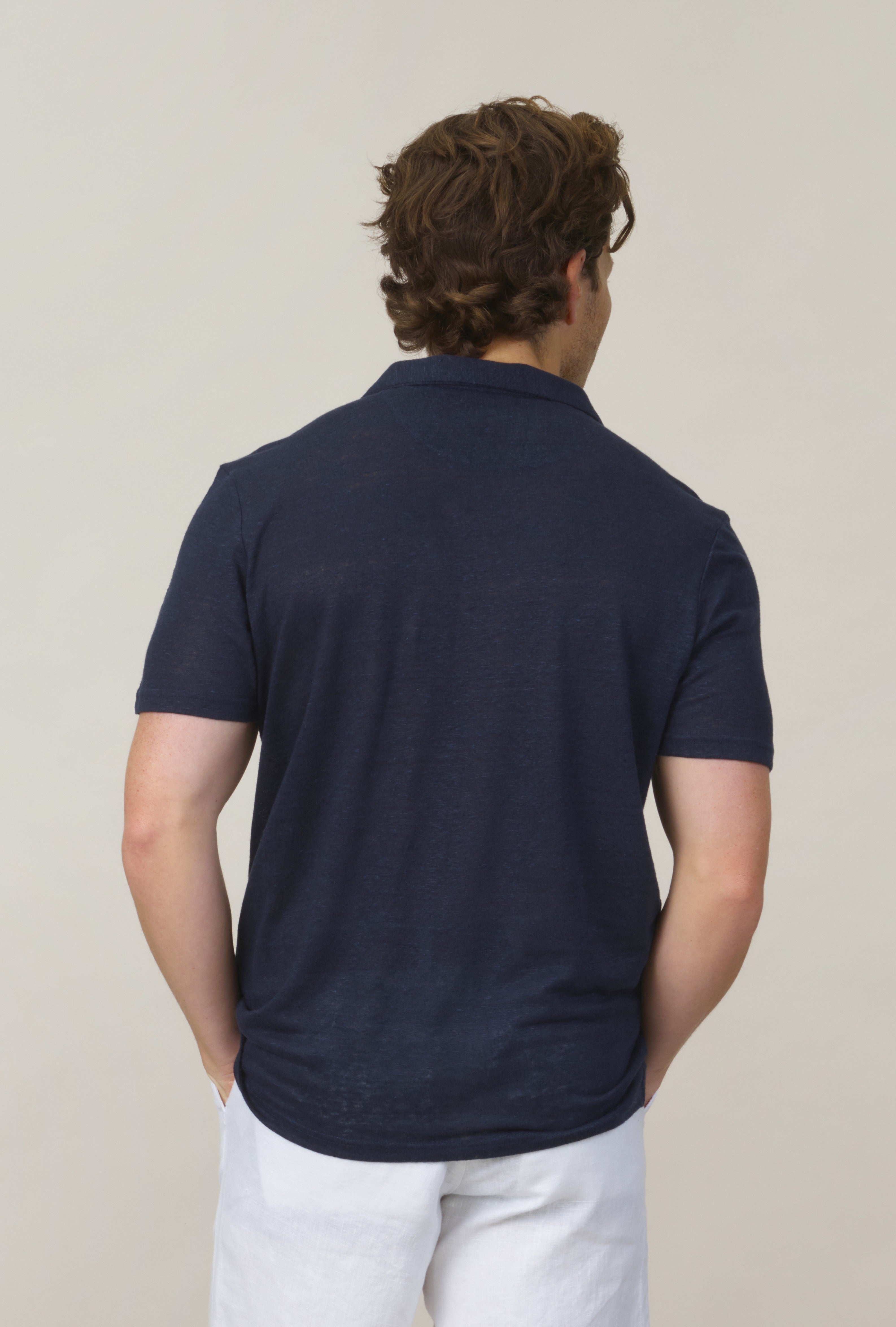 Buttonless Linen Polo - Navy