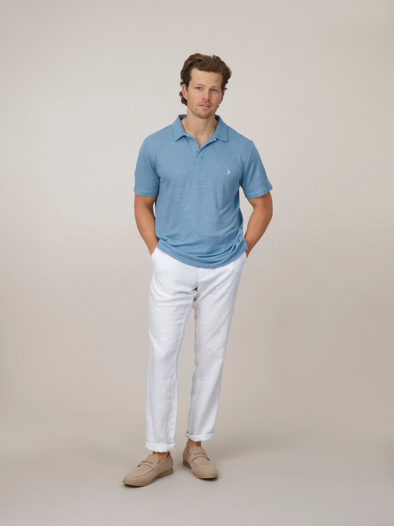 Buttonless Linen Polo - Sky