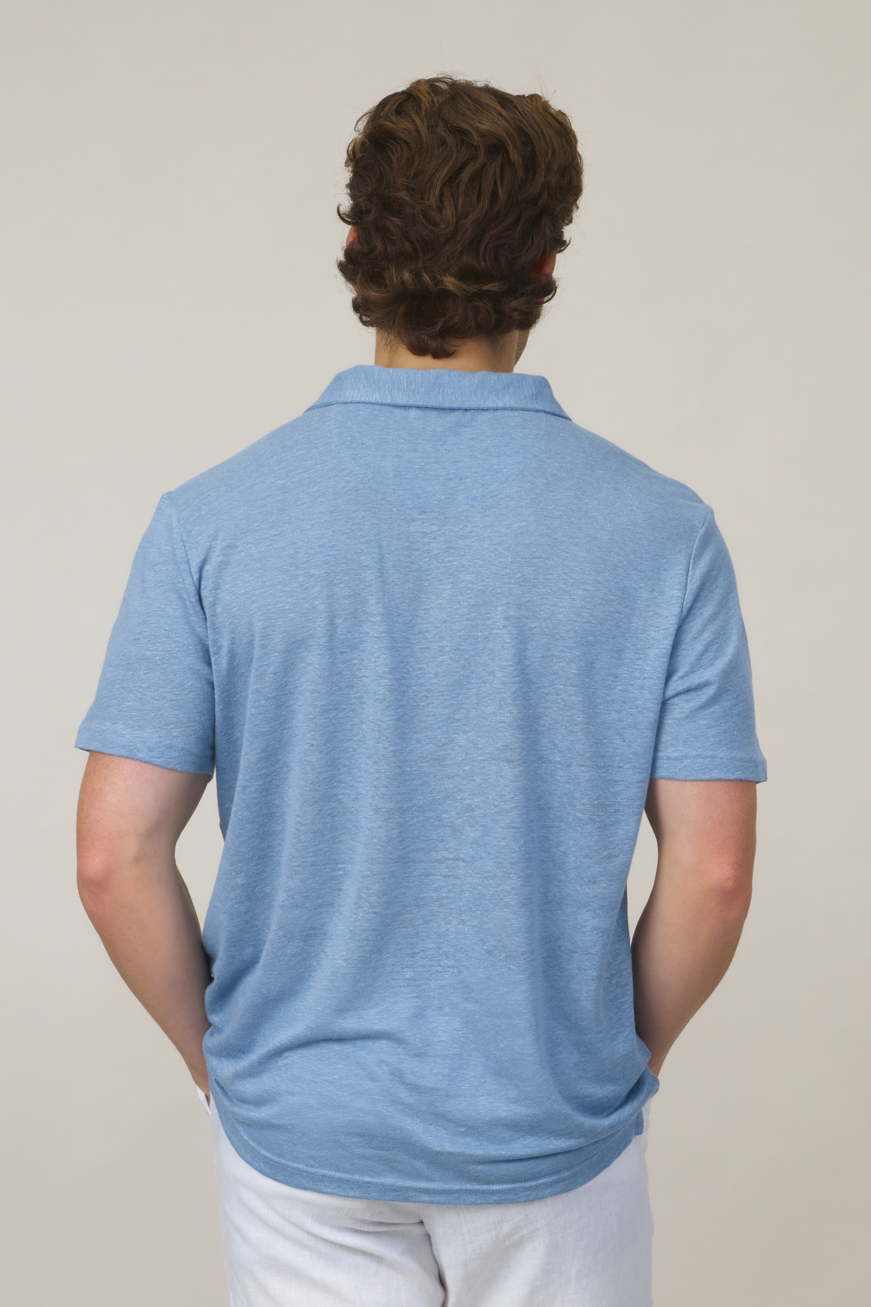 Buttonless Linen Polo - Sky