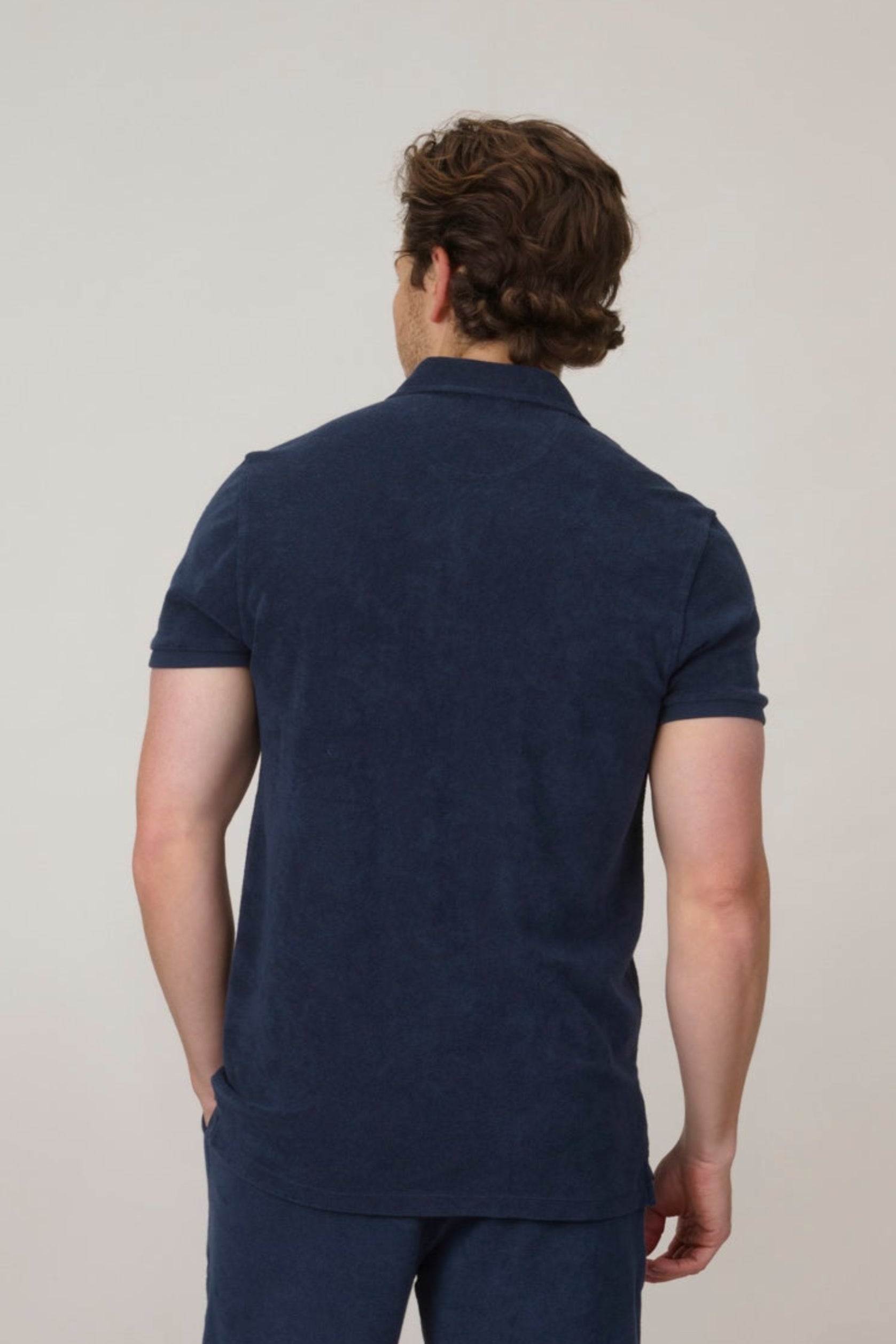Classic Fit Towelling Polo - Navy