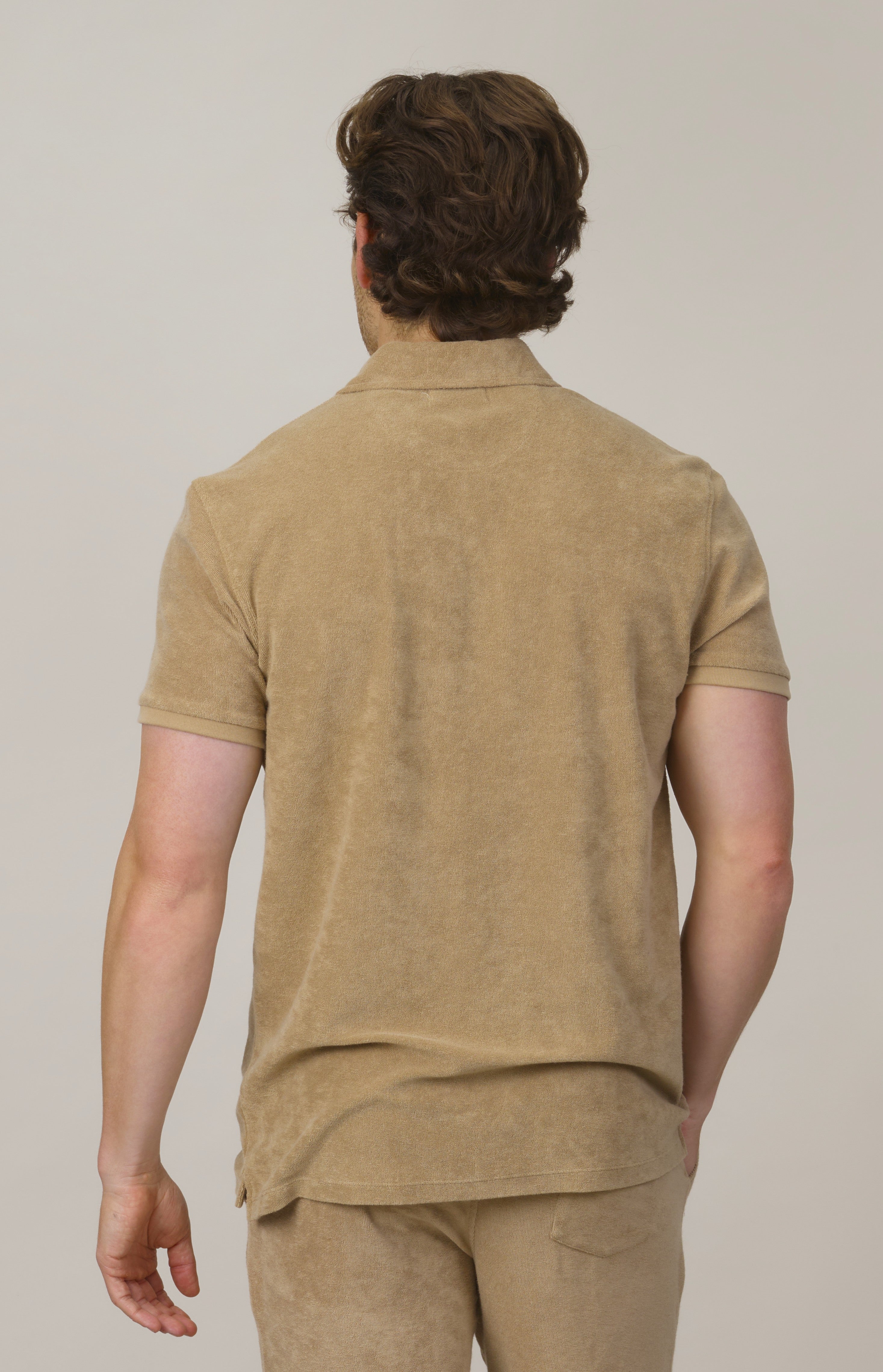 Classic Fit Towelling Polo - Sand