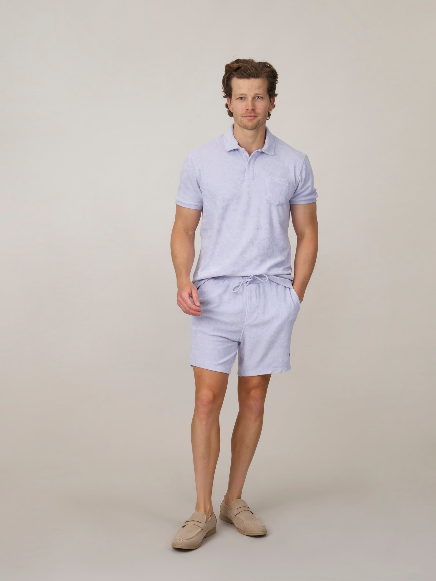 Classic Fit Towelling Polo - Lavender