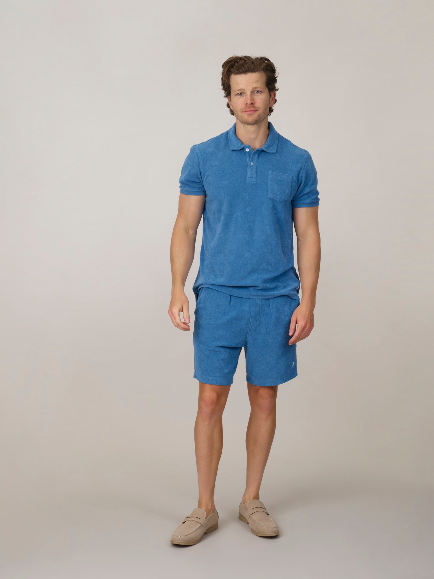Classic Fit Towelling Polo - Marine Blue