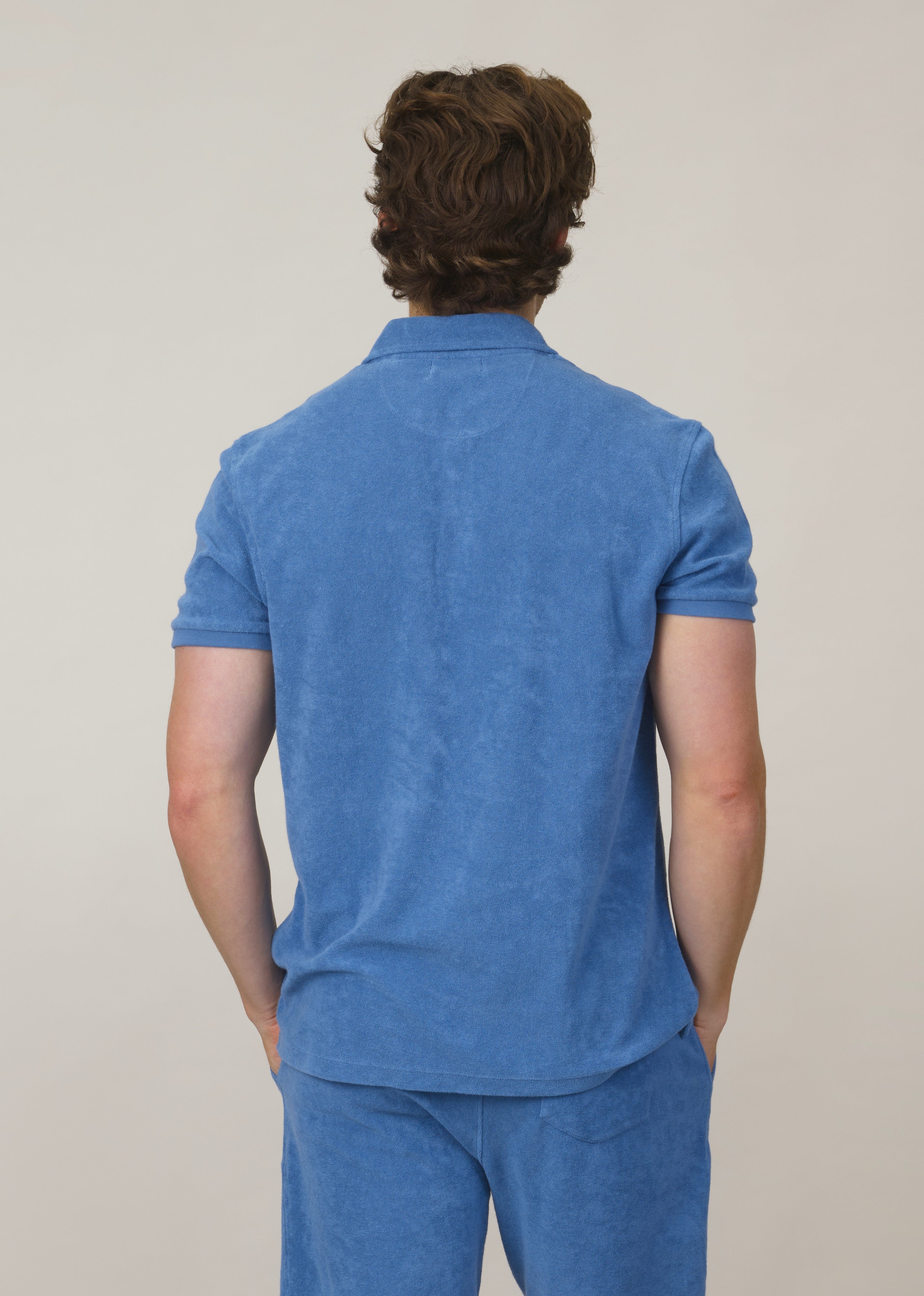 Classic Fit Towelling Polo - Marine Blue