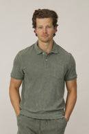 Classic Fit Towelling Polo - Olive