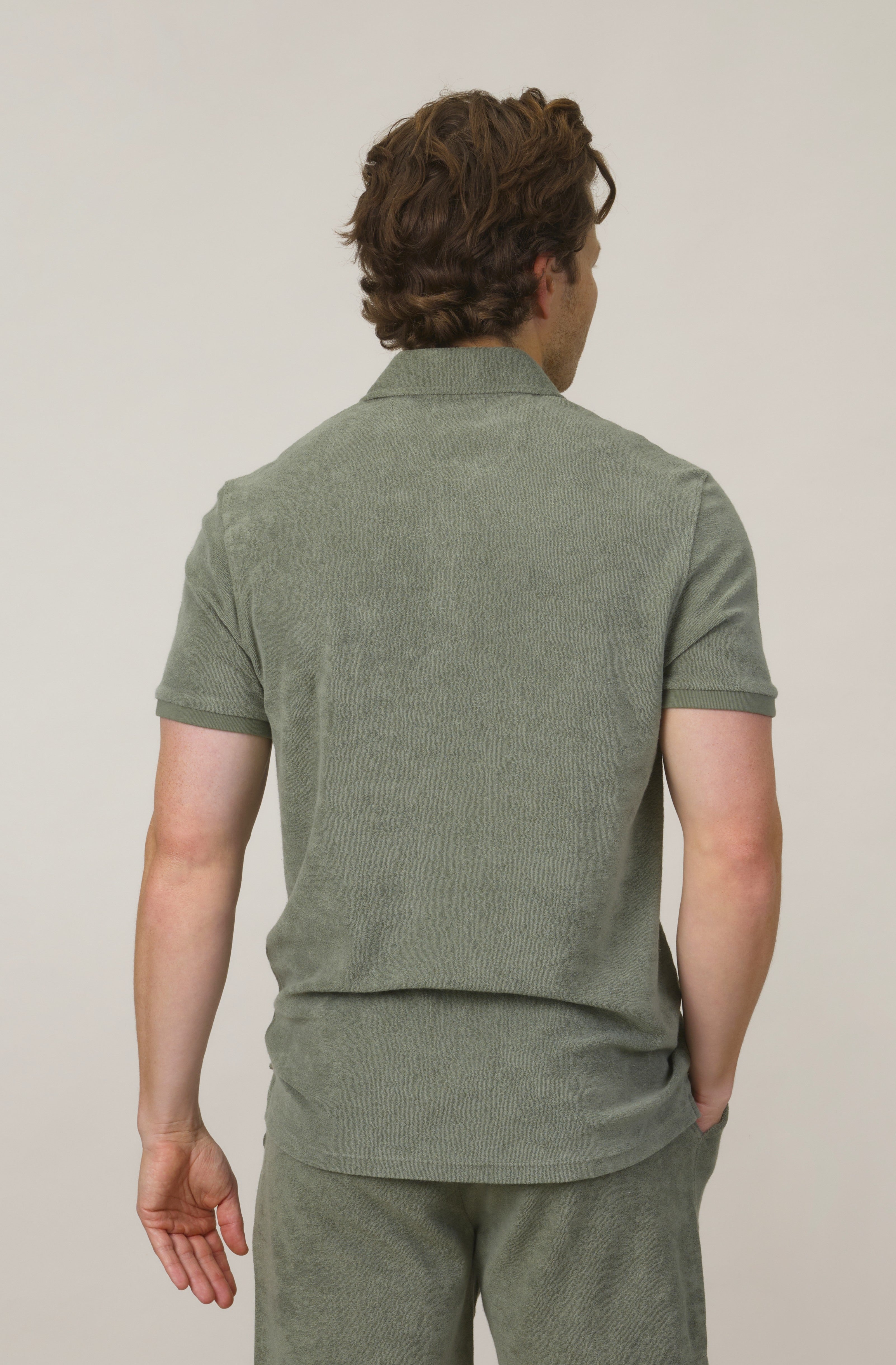 Classic Fit Towelling Polo - Olive