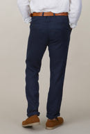 Straight Fit Linen Trousers - Navy