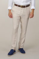 Straight Fit Linen Trousers - Beige