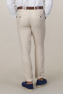 Straight Fit Linen Trousers - Beige