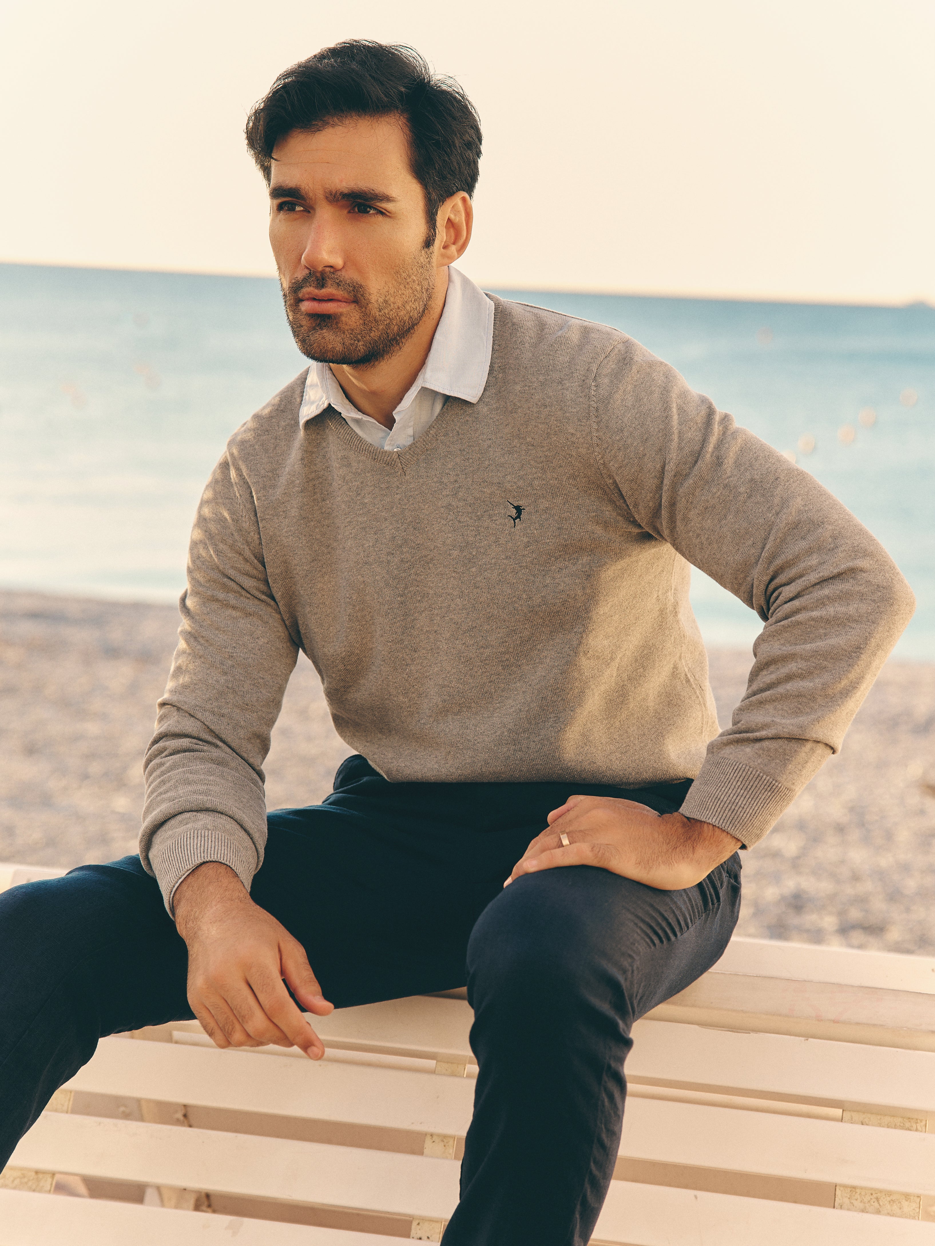 Classic V Neck Jumper - Light Grey