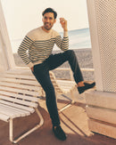 Straight Fit Linen Trousers - Navy