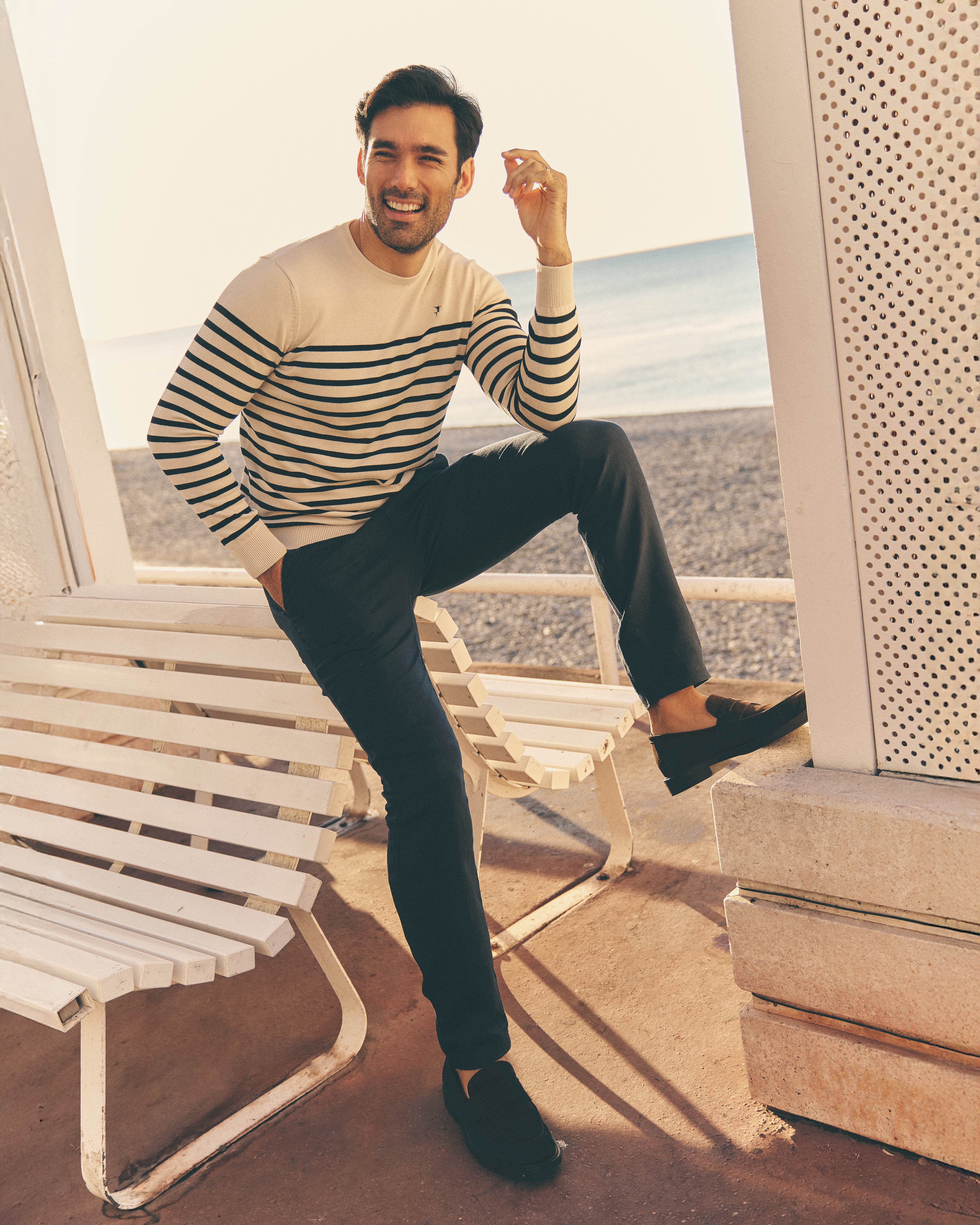 Straight Fit Linen Trousers - Navy