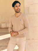 Classic V Neck Jumper - Linen