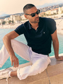 Buttonless Cotton Knit Polo Shirt - Navy Blue