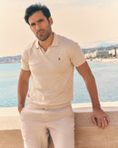 Buttonless Cotton Knit Polo Shirt - Ecru